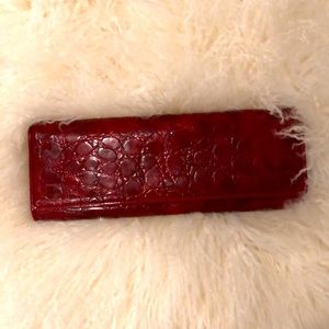 Aldo Red Crocodile Print Patent Clutch